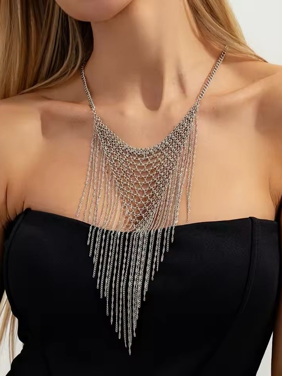 Anthropologie Jewelry - Silver Cascading Fringe Necklace